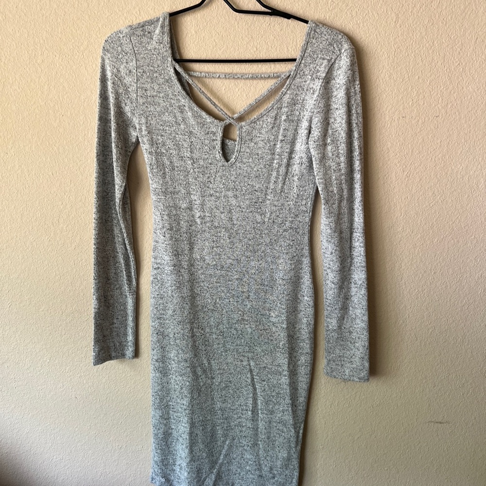 Popular Basics Heather Gray Long Sleeve Bodycon Dress with Crisscross Detail